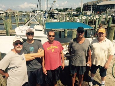 Late July/Early August Fishing Report Mark Langer, Dominic Longacre, Nick Pessagno, Joel Agee, and Matt Wilson of DC, Annapolis, and Boston. 46 blues and Spanish